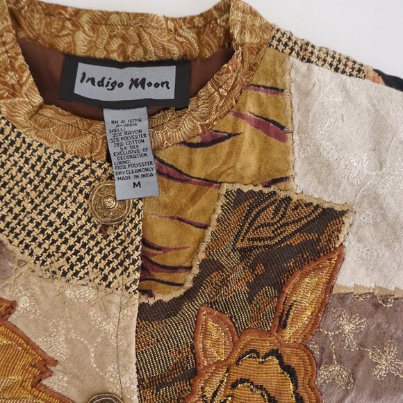 VTG Indigo Moon Patchwork Embroidered Jacket Boho Eclectic Grandpa Cabincore M - Picture 9 of 9